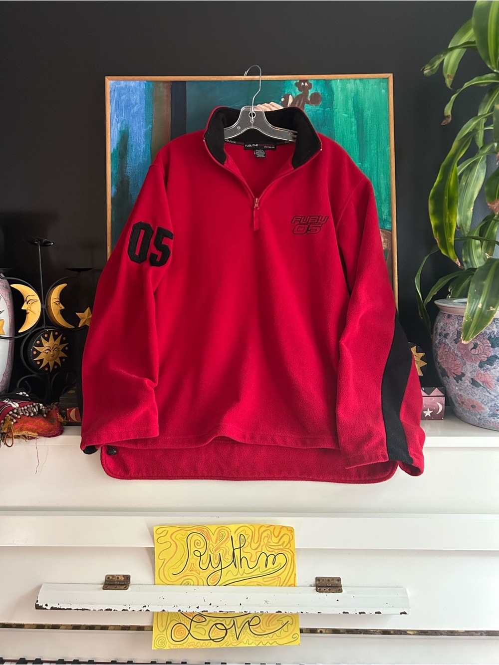 Vintage FUBU The Collection Red Quarter Zip Fleece Size Large